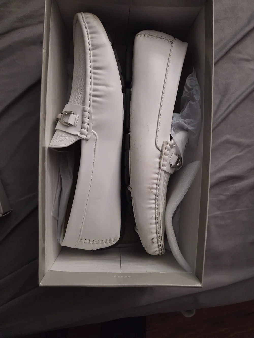 Men's White Slip-On Driving Loafers with Metal Bit
